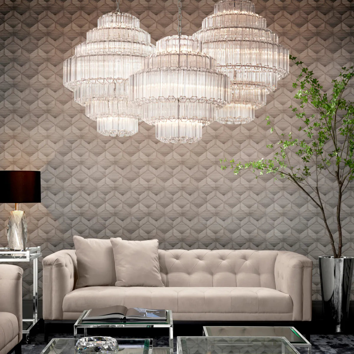 Cascading Bevelled Glass Chandelier Vittoria | Eichholtz Miami
