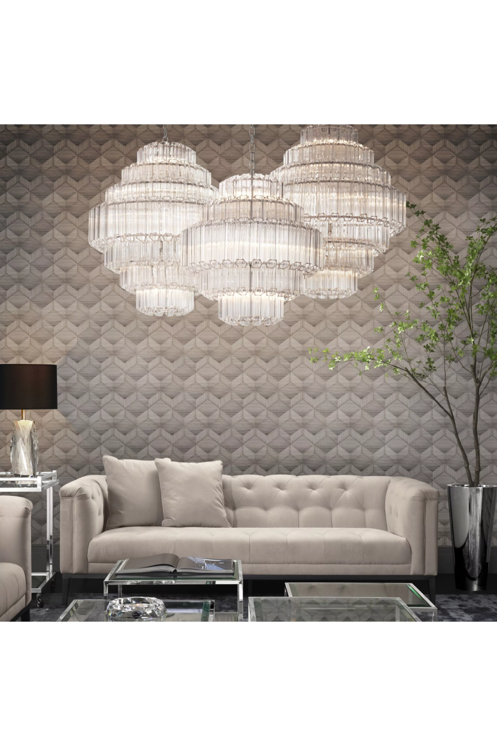 Cascading Bevelled Glass Chandelier Vittoria | Eichholtz Miami