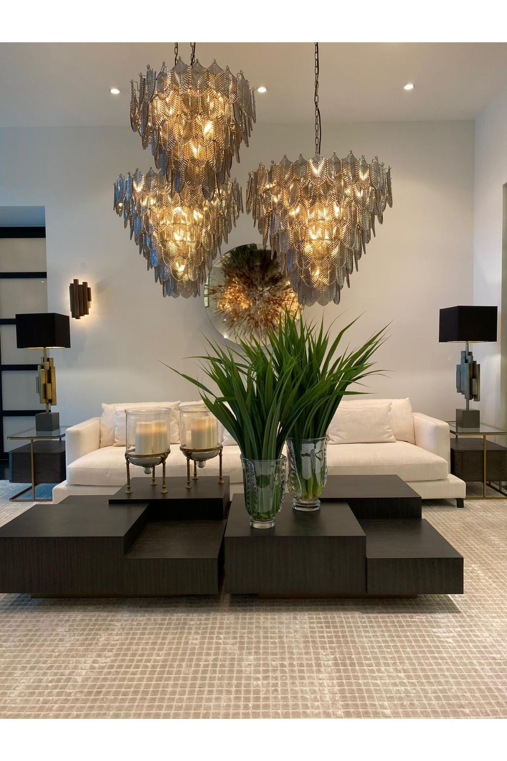 Smoked Glass Layered Chandelier Verbier | Eichholtz Miami