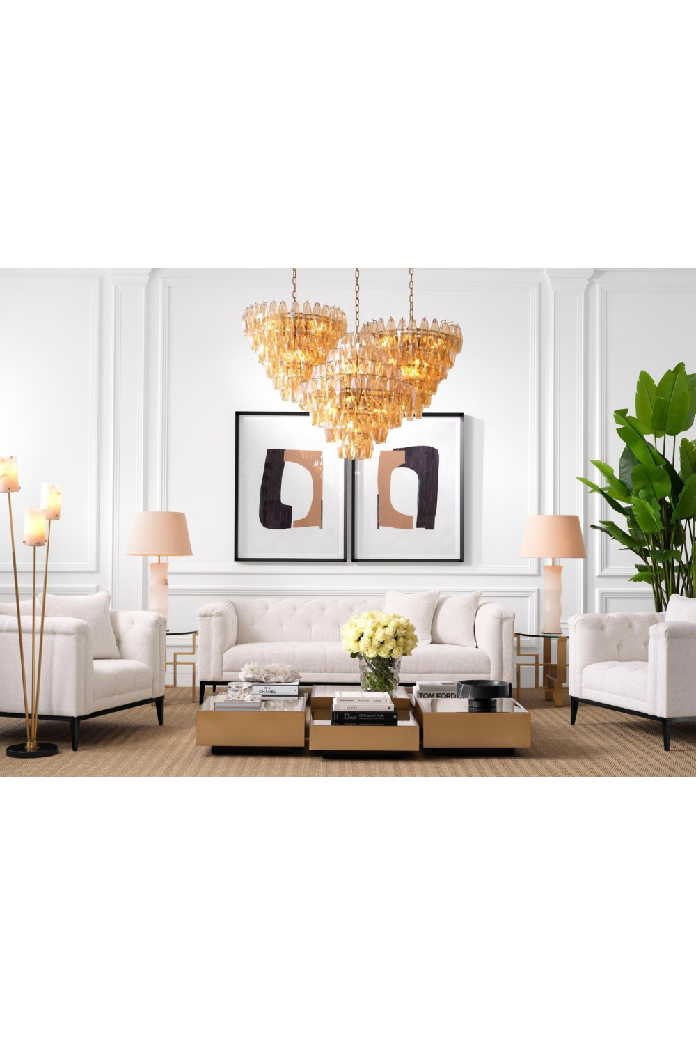 Diamond Amber Glass Chandelier Benini | Eichholtz Miami