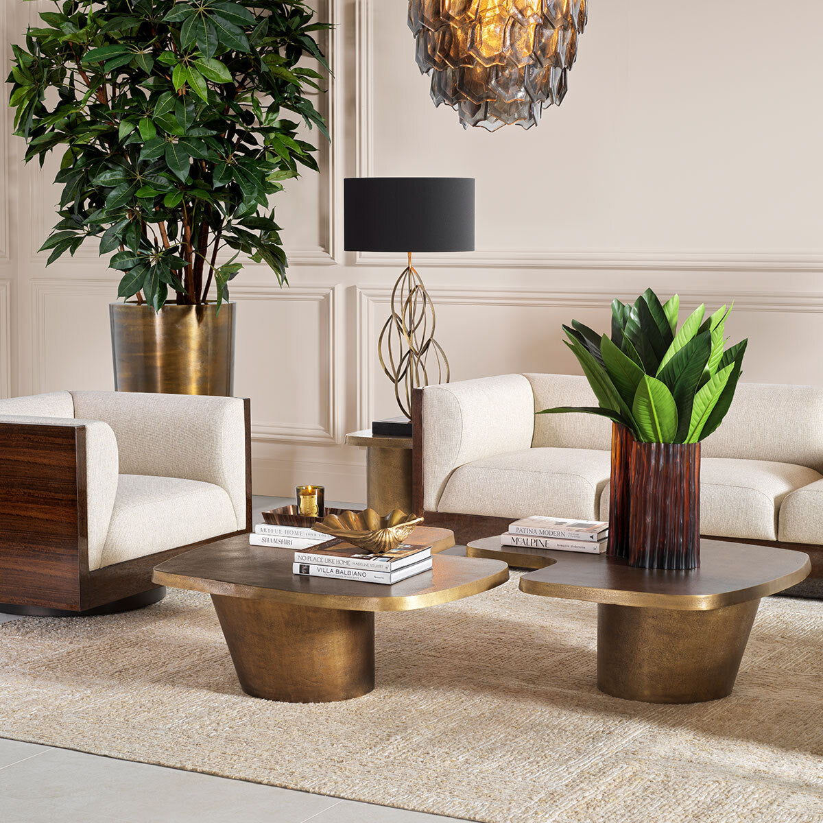 Vintage Brass Coffee Table Set (2) Pierro | Eichholtz Miami