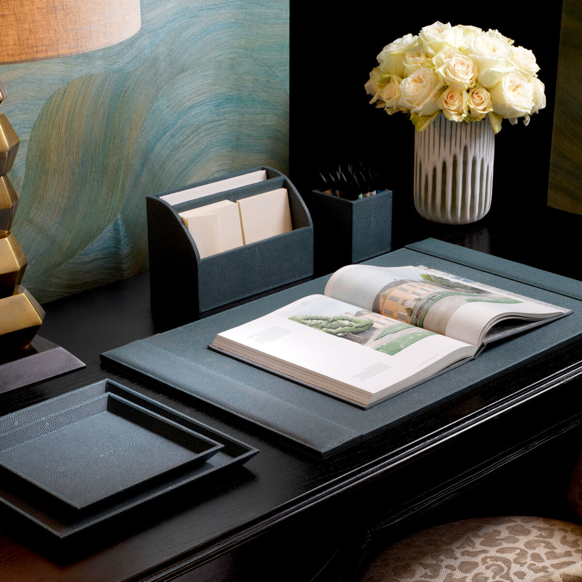 Blue Shagreen-Look Desk Blotter Scaleo | Eichholtz Miami