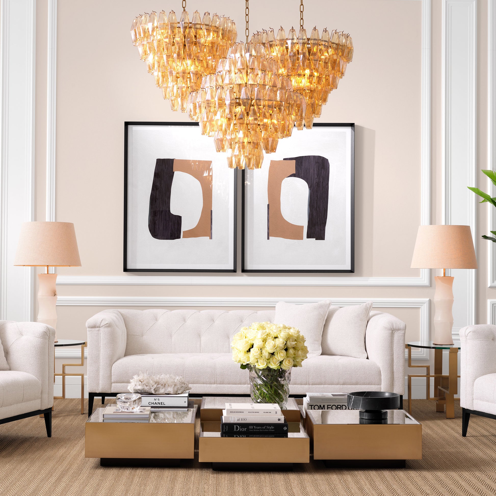Diamond Amber Glass Chandelier Benini | Eichholtz Miami