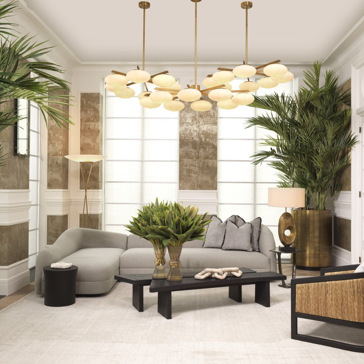 Elliptical White Glass Chandelier Evergreen | Eichholtz Miami