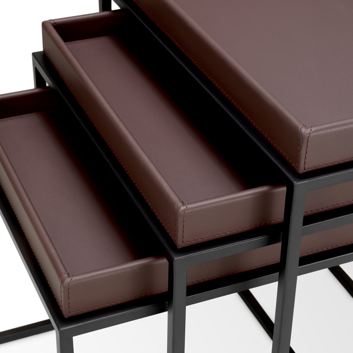 Brown Leather Side Tables (3) Léonard | Eichholtz Miami