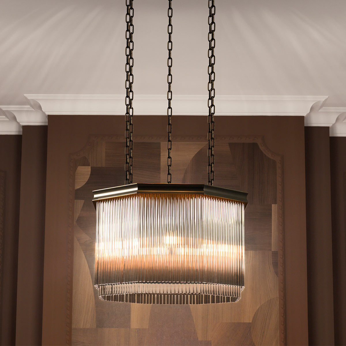 White Glass Rods Chandelier Estela