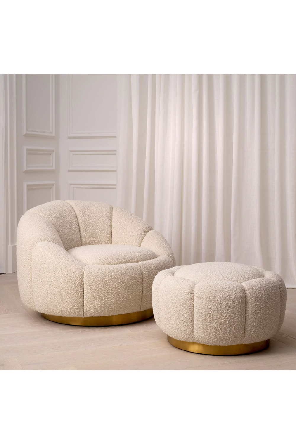 Cream Bouclé Modern Ottoman | Eichholtz Inger | Eichholtzmiami.com