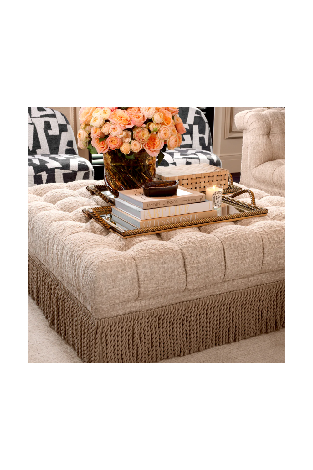 Boucle Tufted Fringe Ottoman Dorantes | Eichholtz Miami