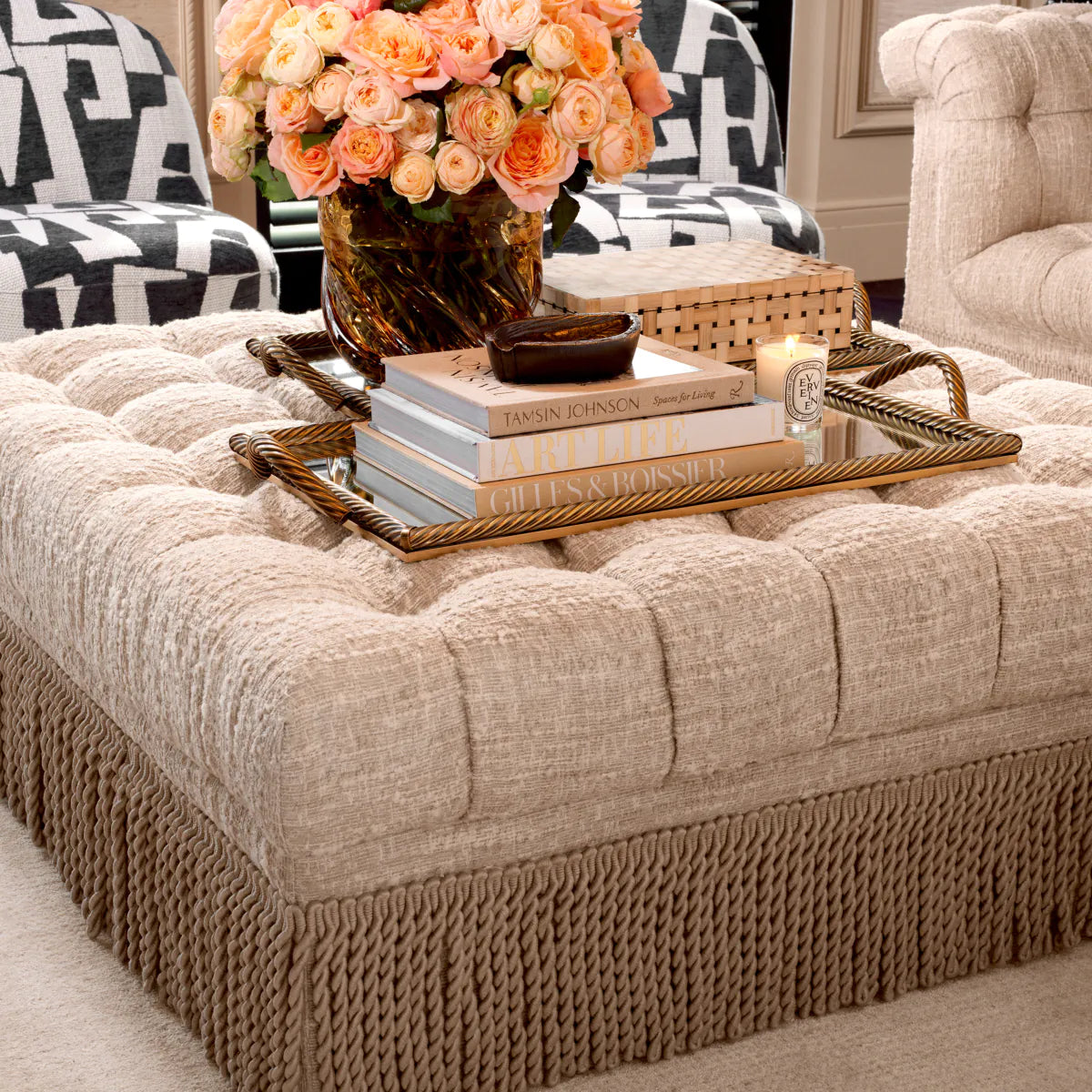 Boucle Tufted Fringe Ottoman Dorantes | Eichholtz Miami