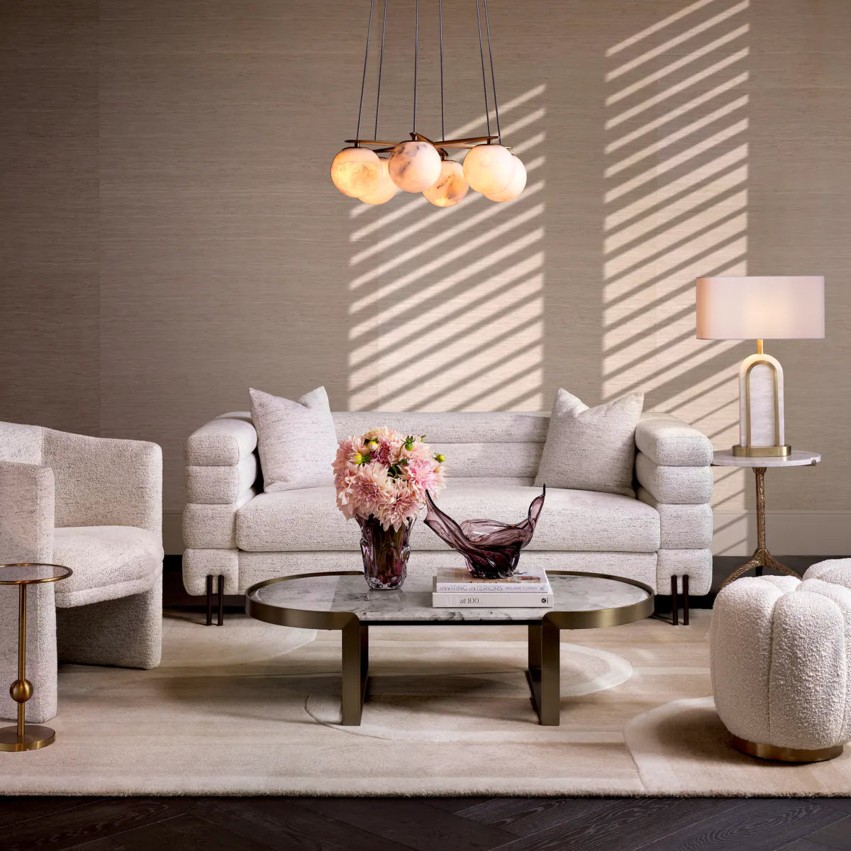 Sofá S York de canalé color blanco roto