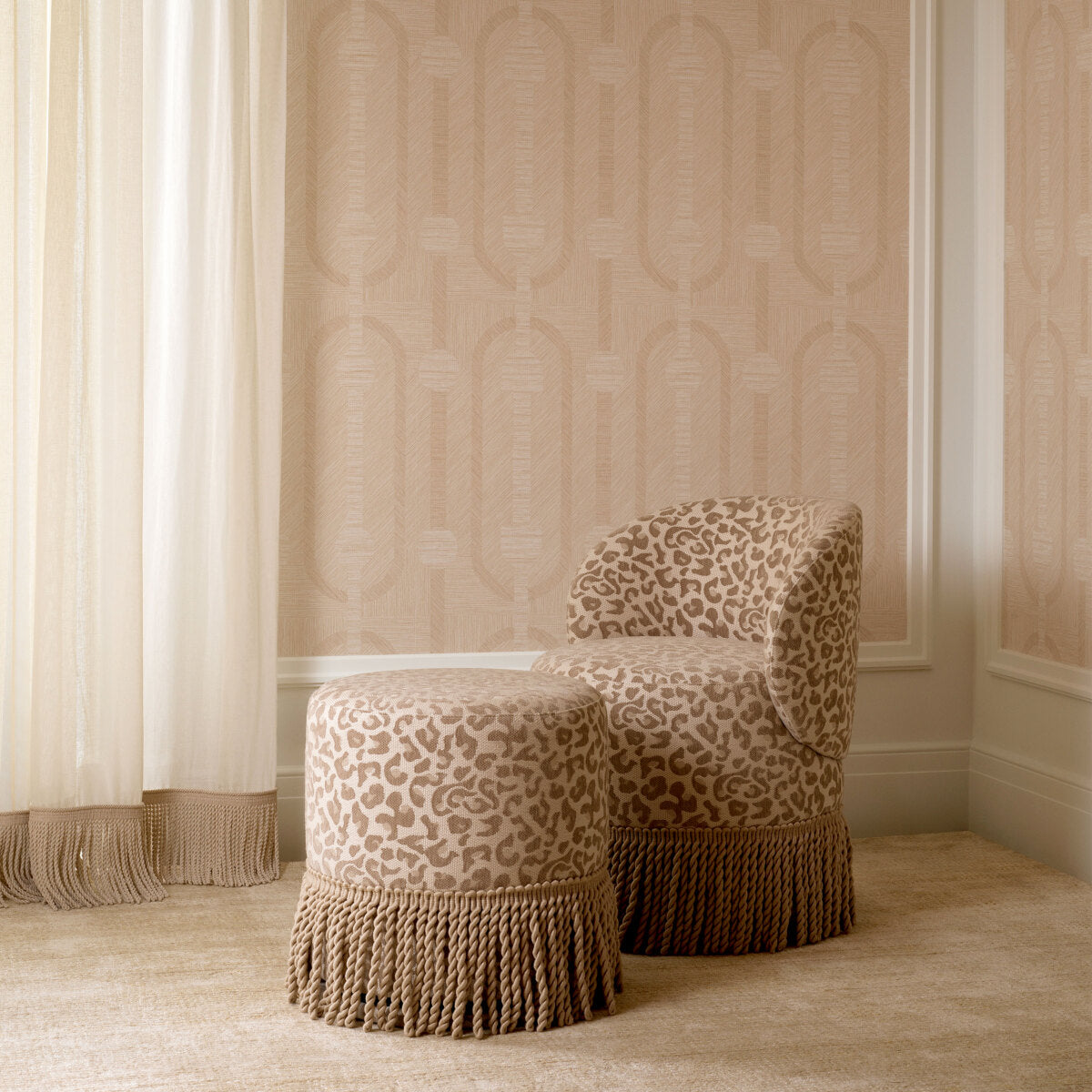 Beige Tasseled Swivel Dining Stool Greer