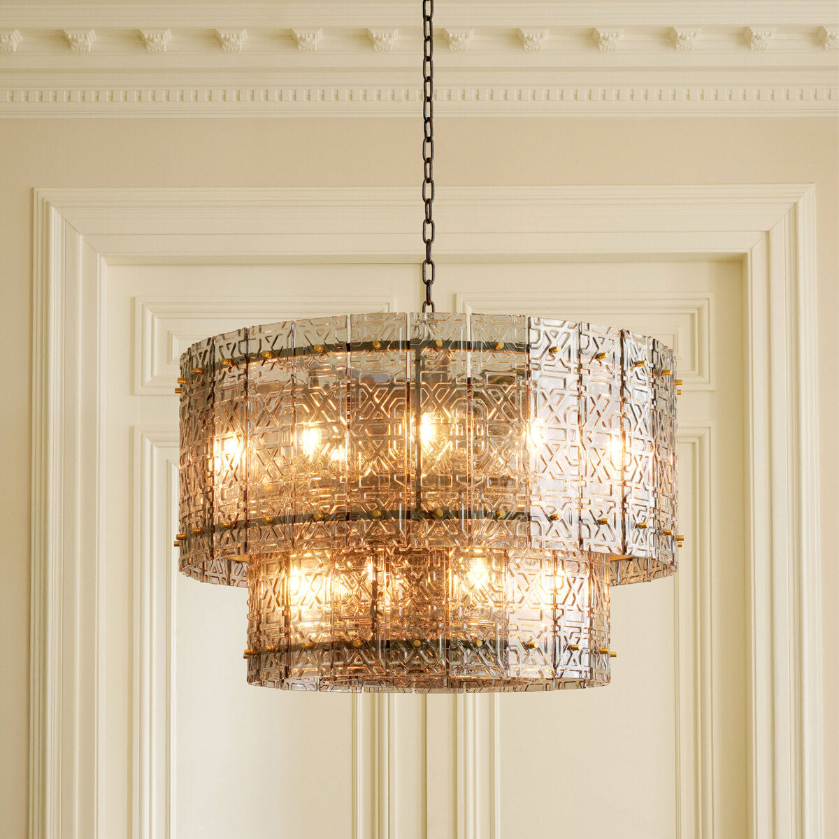 2-Tiered Glass Panel Chandelier Georgette | Eichholtz Miami