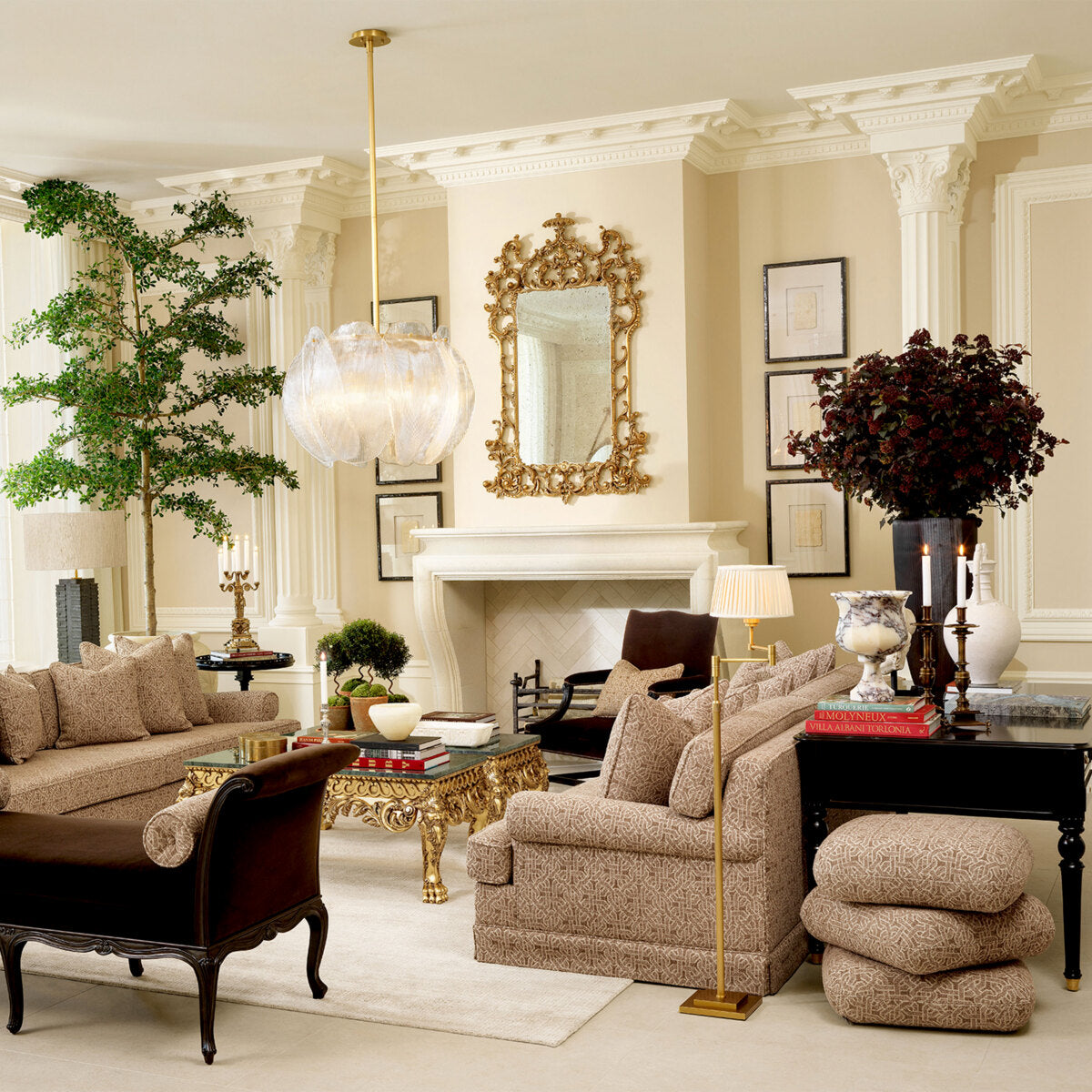 Beige Jacquard Swivel Stool Greenwich | Eichholtz Miami